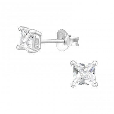 4mm Quadrat - 925er Silber Ohrstecker mit Zirkonia Steinen A4S49165