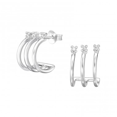 Triple Half Hoop - 925 Sterling Silver Ear Studs with Zirconia stones A4S49169