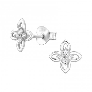 Blume mit Zirkonia - 925Er Silber Ohrstecker Mit Zirkonia Steinen A4S49197