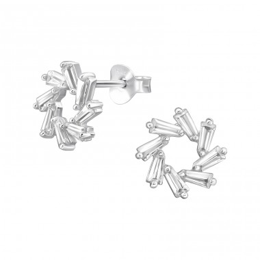 Kreis mit kubischem Zirkon verziert - 925Er Silber Ohrstecker Mit Zirkonia Steinen A4S49290