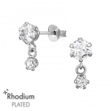 Round with Zirconia - 925 Sterling Silver Ear Studs With Zirconia Stones A4S49383