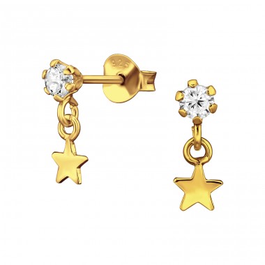 Goldener runder und baumelnder Stern mit Zirkonia - 925Er Silber Ohrstecker Mit Zirkonia Steinen A4S49385