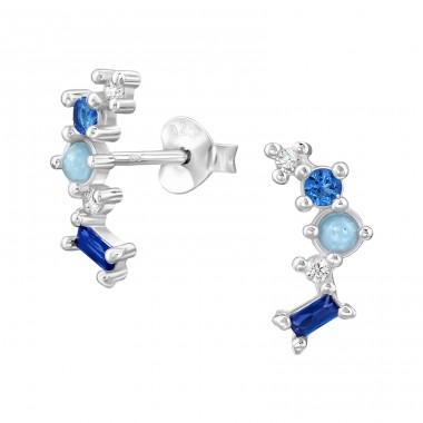 Geometric with Zirconia - 925 Sterling Silver Ear Studs With Zirconia Stones A4S49488