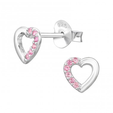  Heart with Zirconia - 925 Sterling Silver Ear Studs With Zirconia Stones A4S49492