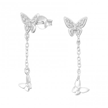 Butterfly with Zirconia - 925 Sterling Silver Ear Studs With Zirconia Stones A4S49505