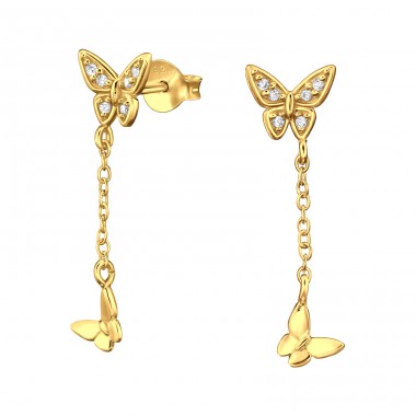 Goldener Schmetterling an einer Kette mit Zirkonia - 925Er Silber Ohrstecker Mit Zirkonia Steinen A4S49506