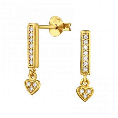 Goldenes baumelndes Herz mit Zirkonia - 925Er Silber Ohrstecker Mit Zirkonia Steinen A4S49525