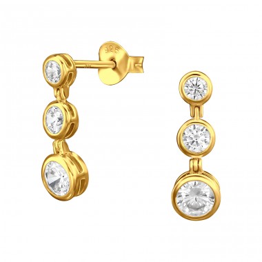 Golden Round with Zirconia - 925 Sterling Silver Ear Studs With Zirconia Stones A4S49543