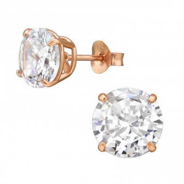 8 mm Gold-plated Round with Zirconia - 925 Sterling Silver Ear Studs With Zirconia Stones A4S49564