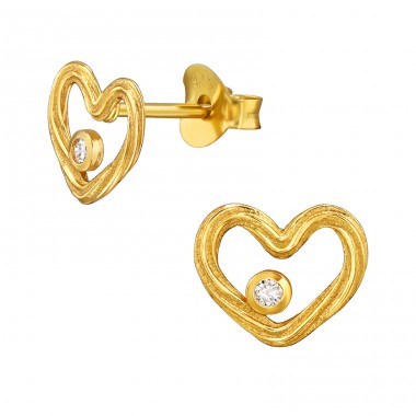Goldenes offenes Herz mit Zirkonia - 925Er Silber Ohrstecker Mit Zirkonia Steinen A4S49691