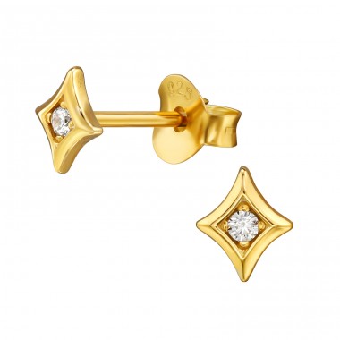 Golden with Zirconia - 925 Sterling Silver Ear Studs With Zirconia Stones A4S49726