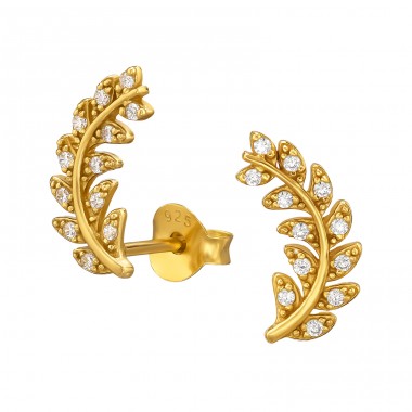 Goldenes Olivenblatt mit Zirkonia - 925Er Silber Ohrstecker Mit Zirkonia Steinen A4S49728