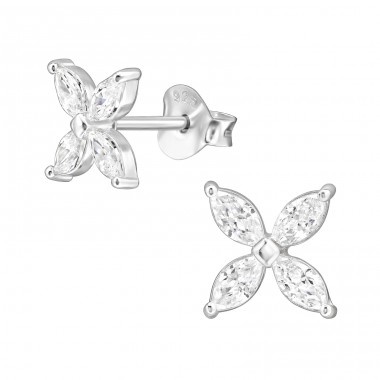 7 mm-Es Marquise Virág  Cirkóniával, - 925 Ezüst Cirkónia Stift Fülbevaló A4S49993