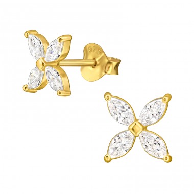 7 mm Floare placata cu aur cu zirconiu - Argint 925 Cercei Cu Zirconiu Și Șurub A4S49994