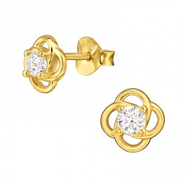 7 mm Golden Floral Knot with Zirconia - 925 Sterling Silver Ear Studs With Zirconia Stones A4S50000