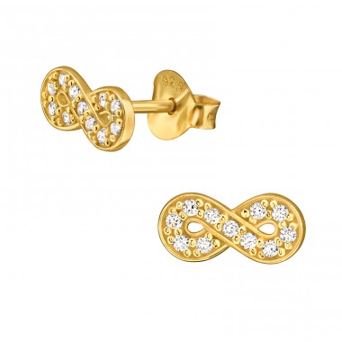 9 mm Golden Eternity Symbol with Zirconia - 925 Sterling Silver Ear Studs With Zirconia Stones A4S50002