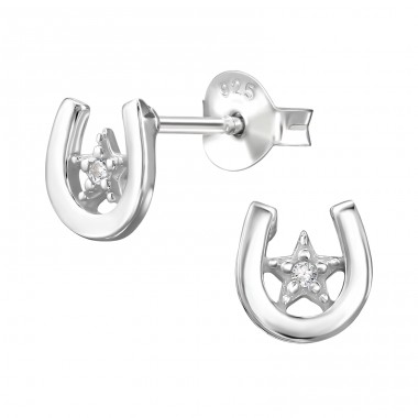 Hufeisen Mit Stern, Zirkonia - 925Er Silber Ohrstecker Mit Zirkonia Steinen A4S50101