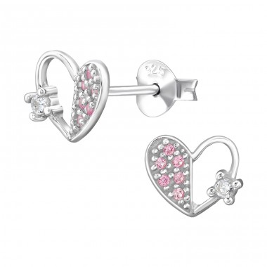 8 mm Heart with Zircons - 925 Sterling Silver Ear Studs With Zirconia Stones A4S50187