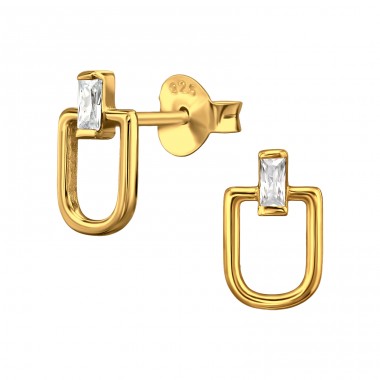 Goldenes U-förmiges mit Zirkon - 925Er Silber Ohrstecker Mit Zirkonia Steinen A4S50189