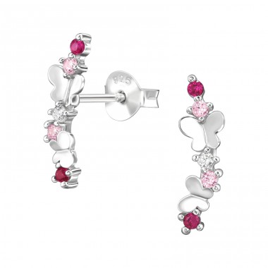 Multiple Butterfly with Zircons - 925 Sterling Silver Ear Studs With Zirconia Stones A4S50191