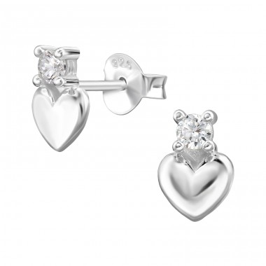 Heart with Zirconia - 925 Sterling Silver Ear Studs With Zirconia Stones A4S50267
