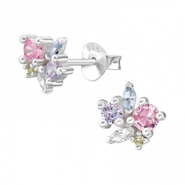 8 mm-es Virágcsokor Cirkóniával - 925 Ezüst Cirkónia Stift Fülbevaló A4S50277