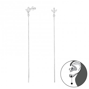 Lístky so zirkónmi a retiazkou - Šperkové Striebro 925 Puzetové Náušnice So Zirkónom A4S50404