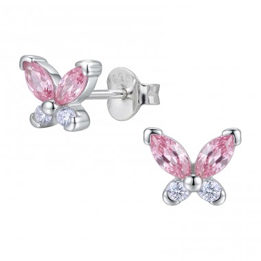 Schmetterling mit Zirkonia - 925Er Silber Ohrstecker Mit Zirkonia Steinen A4S50621