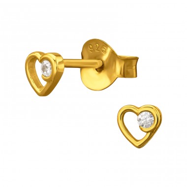 4 mm Herz mit Zirkon, Vergoldet - 925Er Silber Ohrstecker Mit Zirkonia Steinen A4S50623
