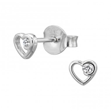 4 mm Open Heart Frame with Zirconia - 925 Sterling Silver Ear Studs With Zirconia Stones A4S50626