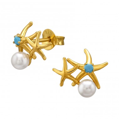 Stele de mare aurii cu perla si zirconiu - Argint 925 Cercei Cu Zirconiu Și Șurub A4S50669