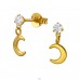  Zirconia and Dangling Moon, Gold Plated - 925 Sterling Silver Ear Studs With Zirconia Stones A4S50705