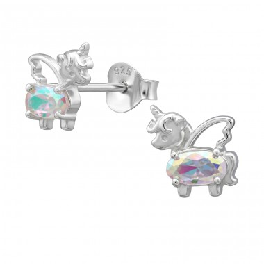 Inorog / Unicorn inaripat cu zirconiu - Argint 925 Cercei Cu Zirconiu Și Șurub A4S50719