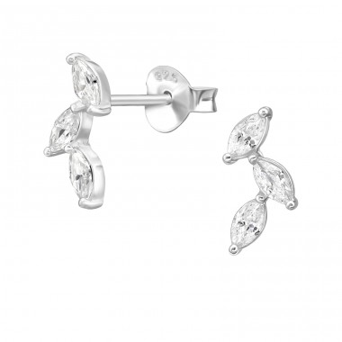 Leaves Marquise - 925 Sterling Silver Ear Studs with Zirconia stones A4S51188