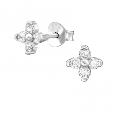 4 Petal Flower - 925 Sterling Silver Ear Studs with Zirconia stones A4S51189