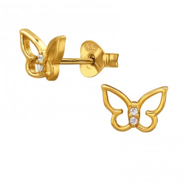 Cut-Out Butterfly - 925 Sterling Silver Ear Studs with Zirconia stones A4S51190