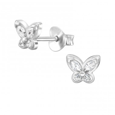 6mm Butterfly - 925 Sterling Silver Ear Studs with Zirconia stones A4S51196