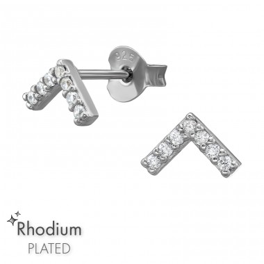 Formă De V De 5 mm Placat Cu Rodiu - Argint 925 Cercei Cu Zirconiu Și Șurub A4S51227