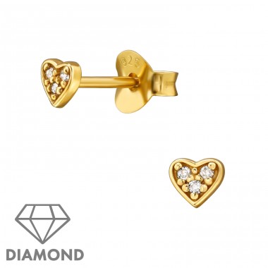 Srdce pozlacené s diamanty - Šperkovní Stříbro 925 Diamond Ear Studs A4S49857