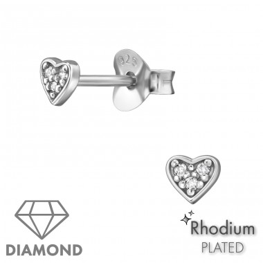 Szív ródiummal és gyémántokkal bevonva - 925 Ezüst Diamond Ear Studs A4S49858