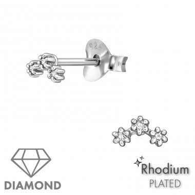 Virágok ródiummal és gyémántokkal bevonva - 925 Ezüst Diamond Ear Studs A4S49866