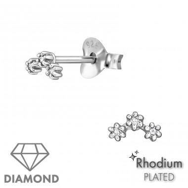 Flowers rhodium plated with Diamonds - 925 Sterling Silver Diamond Ear Studs A4S49866