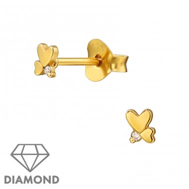 Srdiečka pozlátené s diamantom - Šperkové Striebro 925 Diamond Ear Studs A4S49869