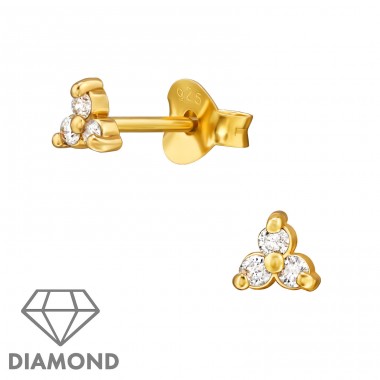 Flower gold plated with Diamonds - 925 Sterling Silver Diamond Ear Studs A4S49871