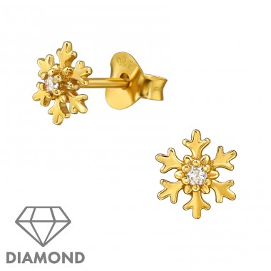 Fulg De Nea Auriu cu Diamant - Argint 925 Cercei Cu Diamante A4S49873