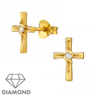 Kreuz vergoldet mit Diamant - 925Er Silber Diamond Ear Studs A4S49875