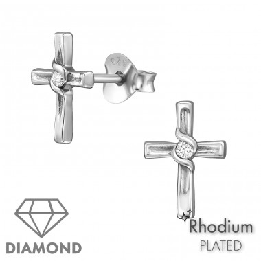 Cruce cu diamant - Argint 925 Cercei Cu Diamante A4S49876