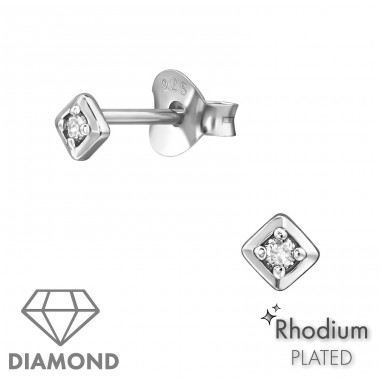 Pătrat 3mm cu diamant - Argint 925 Cercei Cu Diamante A4S49878