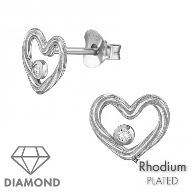 Inimă cu Diamant - Argint 925 Cercei Cu Diamante A4S49882