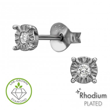 Ródiovaný sluneční kruh s diamantem - Šperkovní Stříbro 925 Diamantové Puzetové Náušnice A4S51309